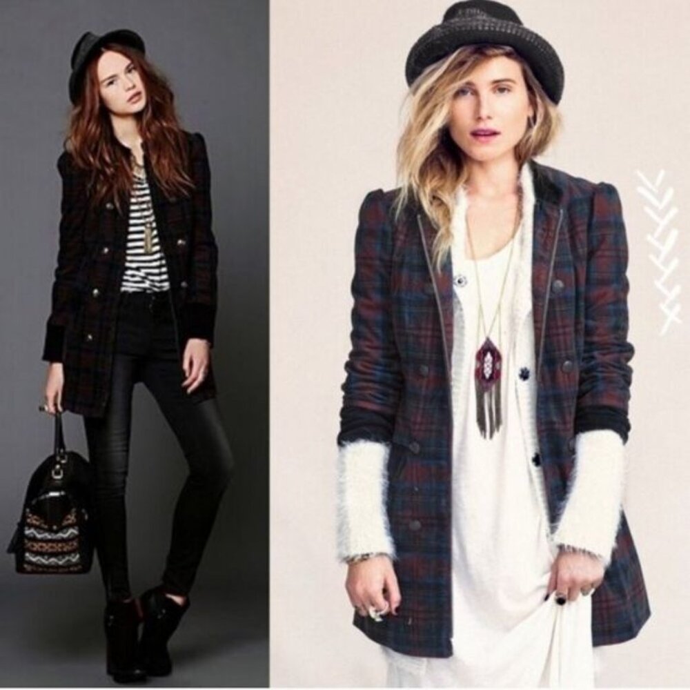 Free People Plaid Corduroy Coat Size 8
